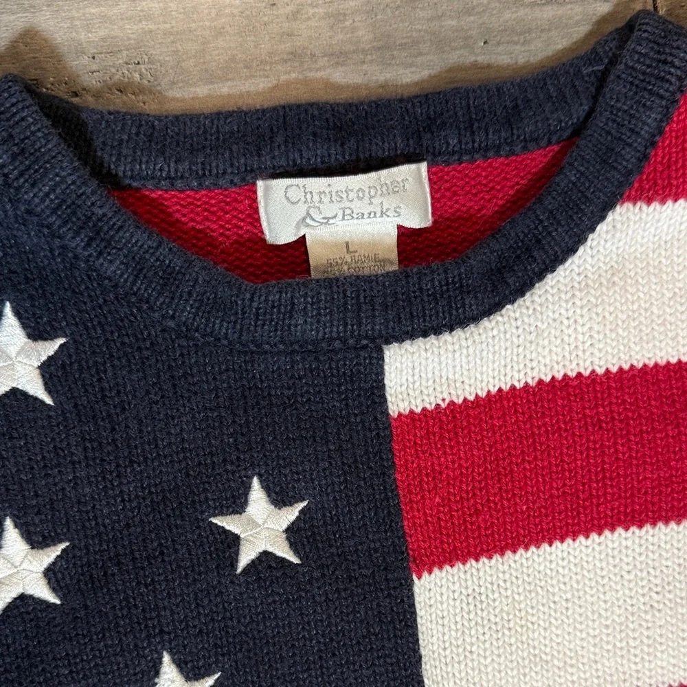 VTG Christopher & Banks woman American Flag Crewneck Sweater -Red, White & Navy - Picture 4 of 12